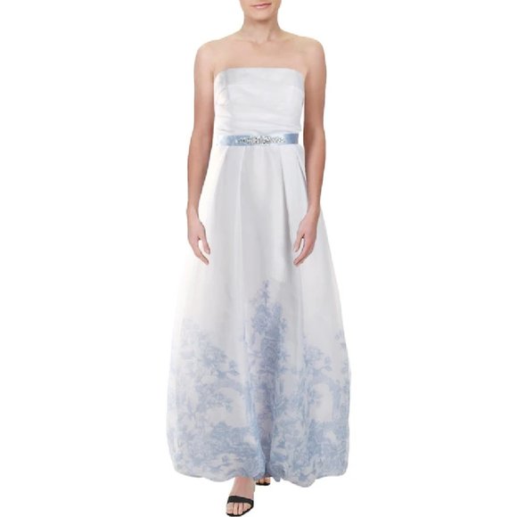 Teeze Me Dresses & Skirts - White Prom Dress w/ Blue Embroidery JR 1/2 or 7/8